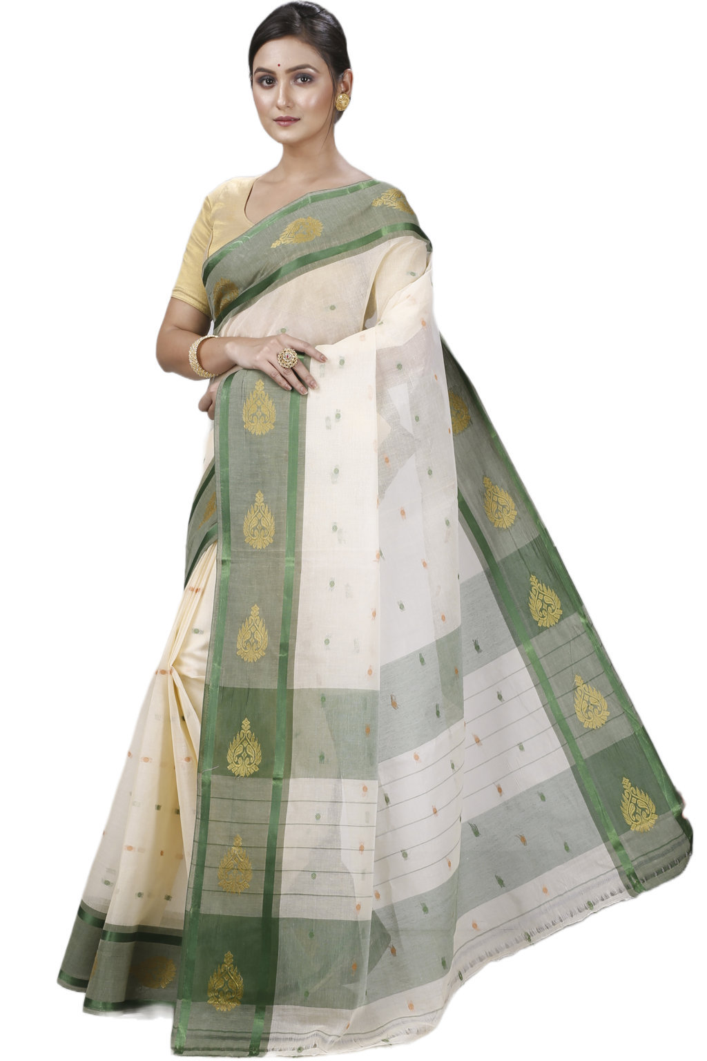 Cream Pure Cotton Upala Tant Saree (1164)